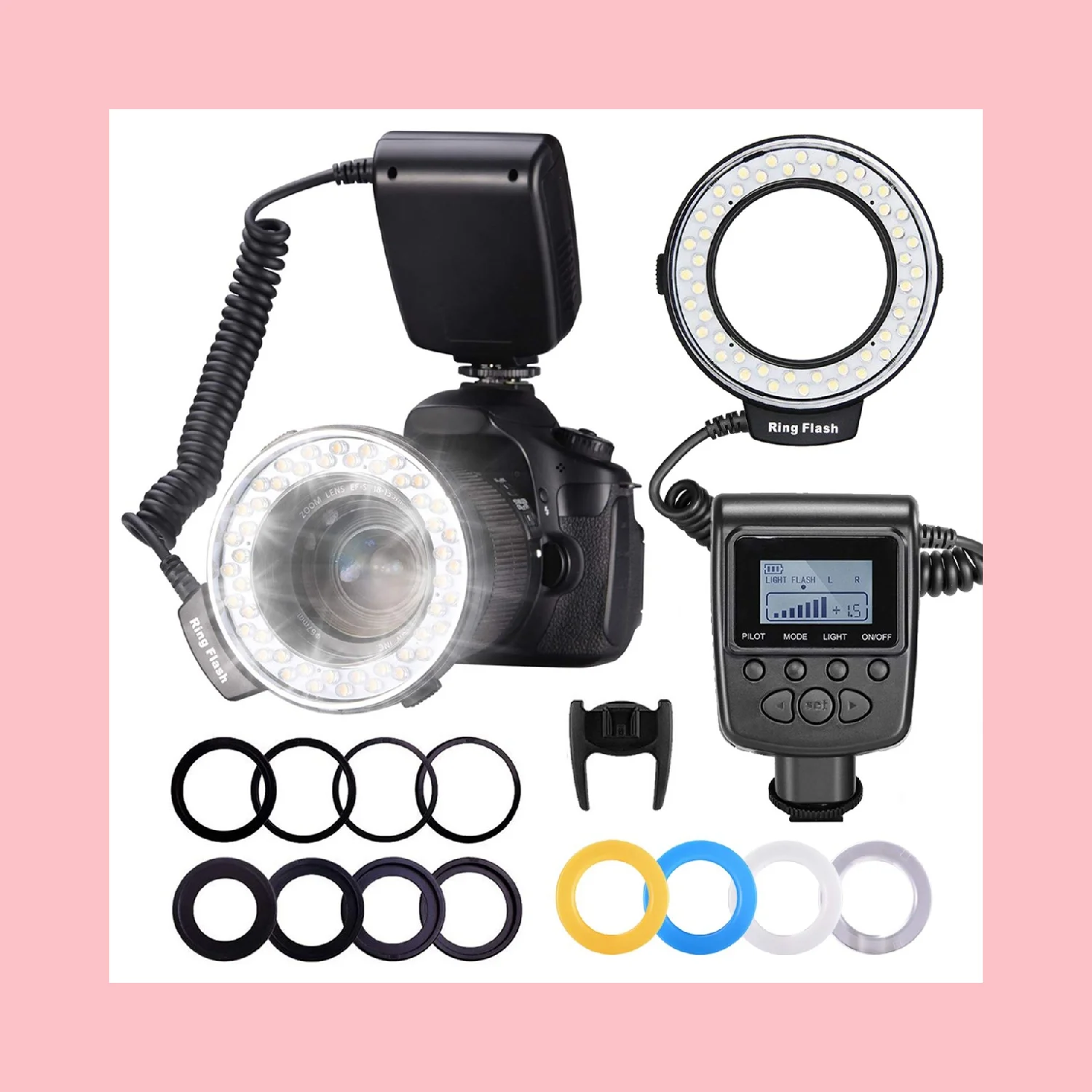 Neewer 48 Macro Anillo de luz LED y anillo de flash con pantalla LCD Compatible con Nikon Canon Sony Panasonic Leica Fujifilm Pentax