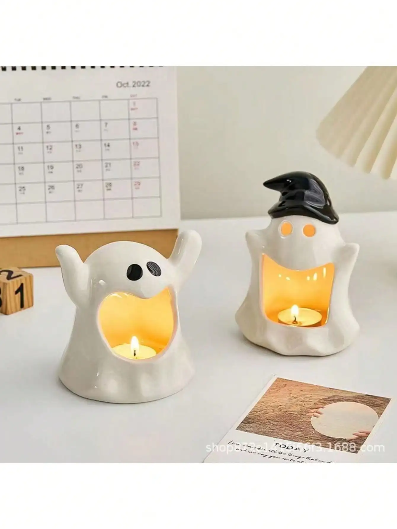 Halloween Ghost-kandelaar - Leuke keramische decoratie voor desktop, feest- en vakantiedecoratie, aromatherapie-kaarshouder
