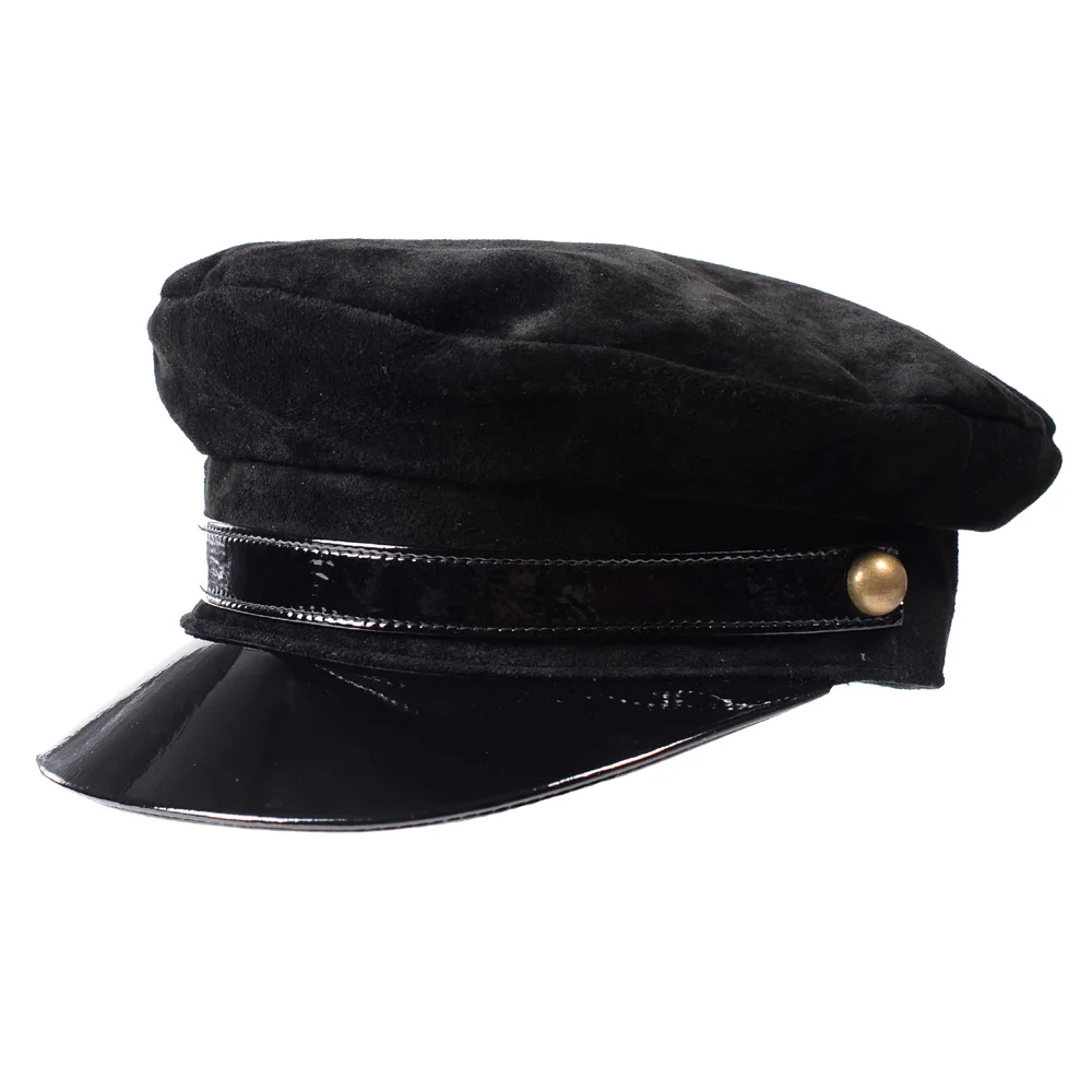 

Fashion Accessories Winter Men Leather Hats Women Korean Suede Patent Leather Panelled Flat Student Caps Newsboy Beret Czapki