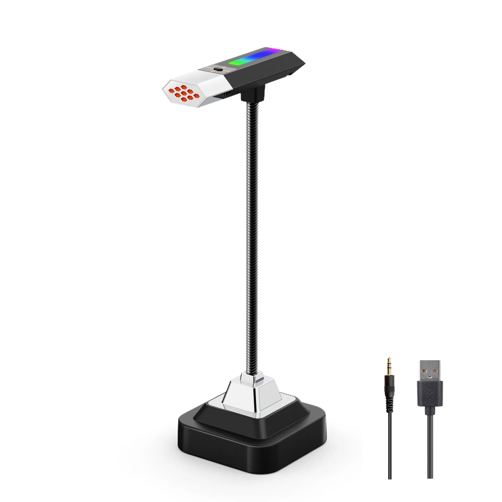 New Wired Dynamic Microphone Metal Hose Bendable RGB Backlit Computer Desktop Microphone For Live Video Mic