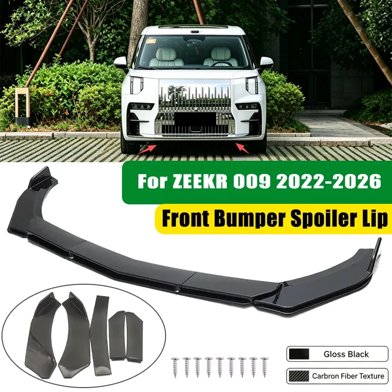 For ZEEKR 009 2022-2026 5Pcs ABS Car Front Bumper Lip Spoiler Splitter Body Kit Canard Tuning Accessories