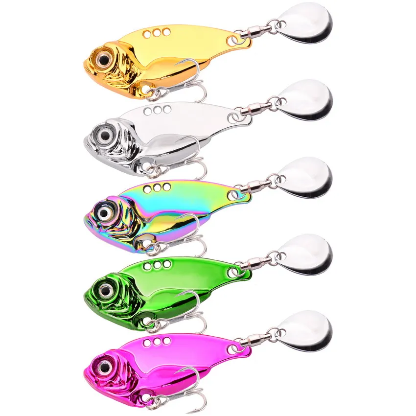 Señuelo giratorio de Metal con lentejuelas, cebo giratorio, VIB, 7g, 10g, 15g, 20g, cola giratoria, cuchara de vibración, Crankbait, aparejos de pesca de lubina