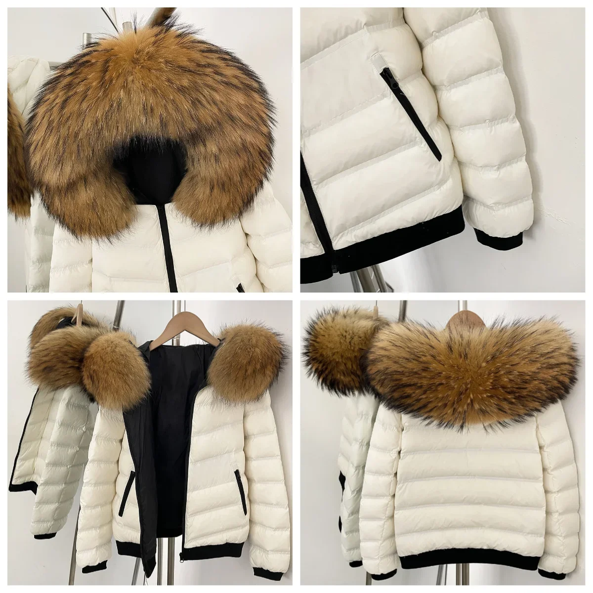 OFTBUY Quilted Zipper Pockets Women Short Down Jacket Goose Down Coat with Real Fox Fur Hood New Winter Puffer Coat Female