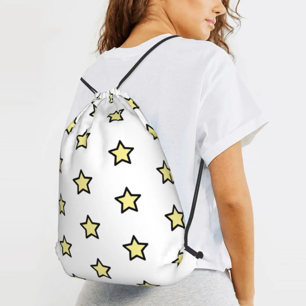 

Minimalist Yellow Star Backpacks Portable Drawstring Bags Sports Bag Book Bags for Man Woman Students
