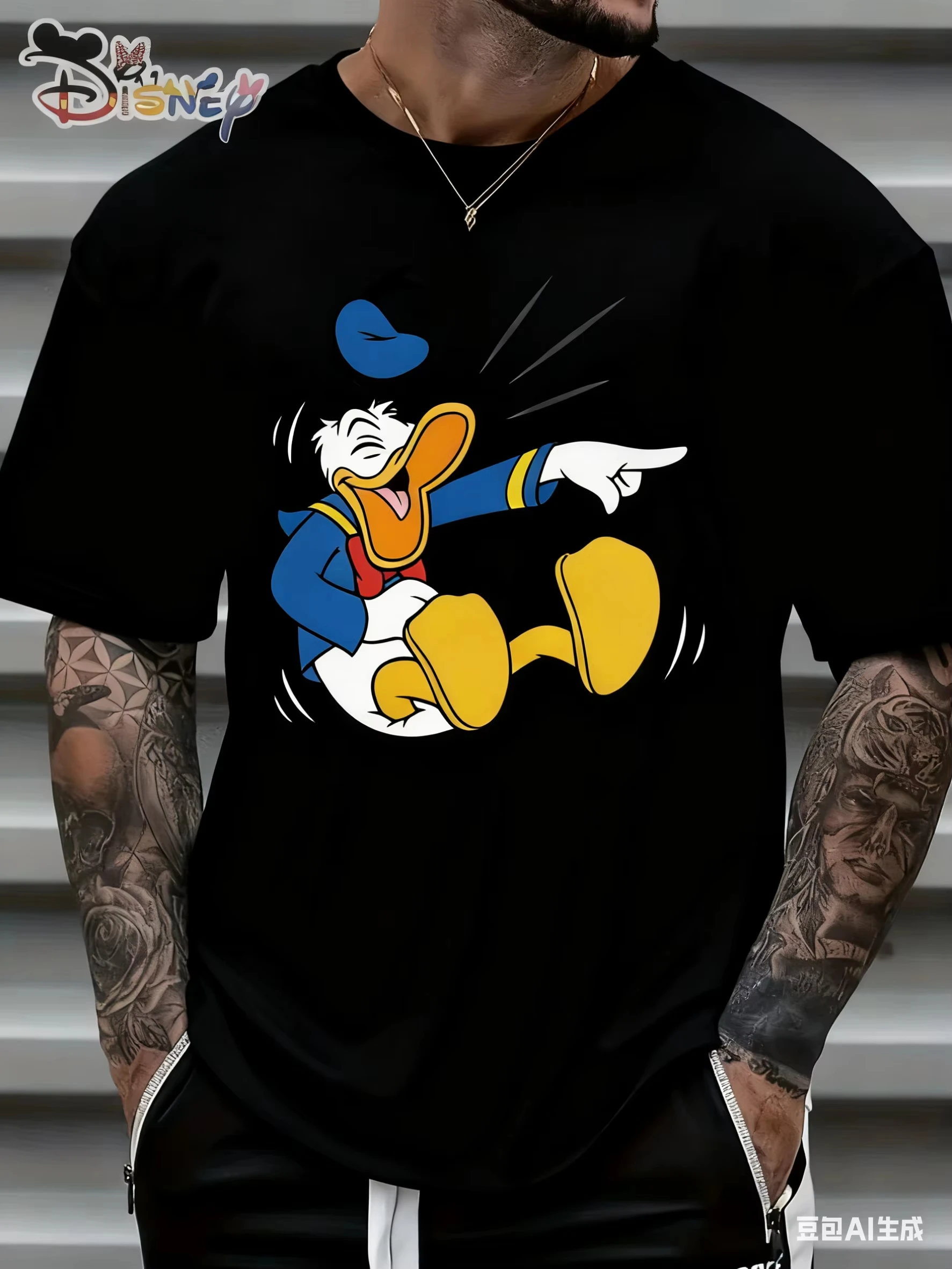 

Disney Donald Duck Cartoon Printed Cotton T-shirt 2026 Men's and Women's Summer New Street Trend Casual Loose Short Sleeved Top