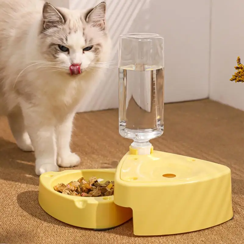 1pcs Pets Water And Food Bowl Set Cats Automatic Water Dispenser Foldable Dustproof Cheese Bowl With Graduated Water Bottle