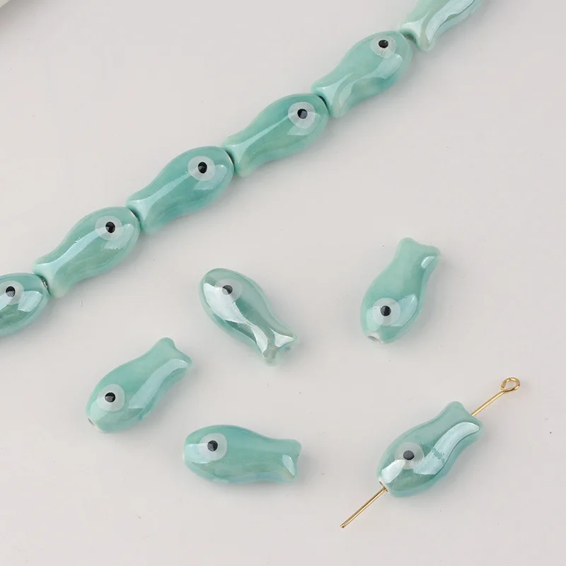 10Pcs Retro Small Fish Beads Charms Ceramic Spacer Loose Beads For Jewelry Making DIY Bracelet Accessories