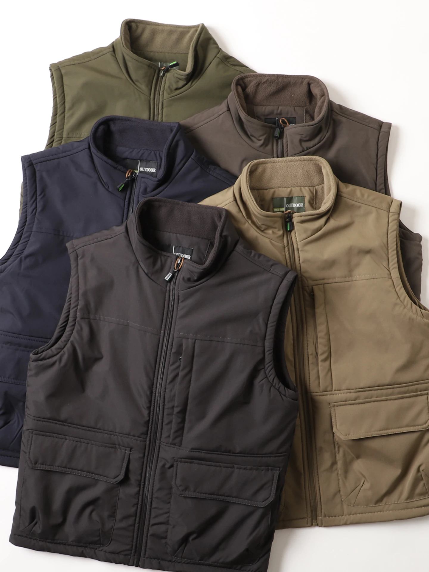 

Outdoor Warm Fce Lined Jaet Vest Men's Casual Stand Collar Autumn Winter Workwear Vest Thi Stand Fit Zipper Closure