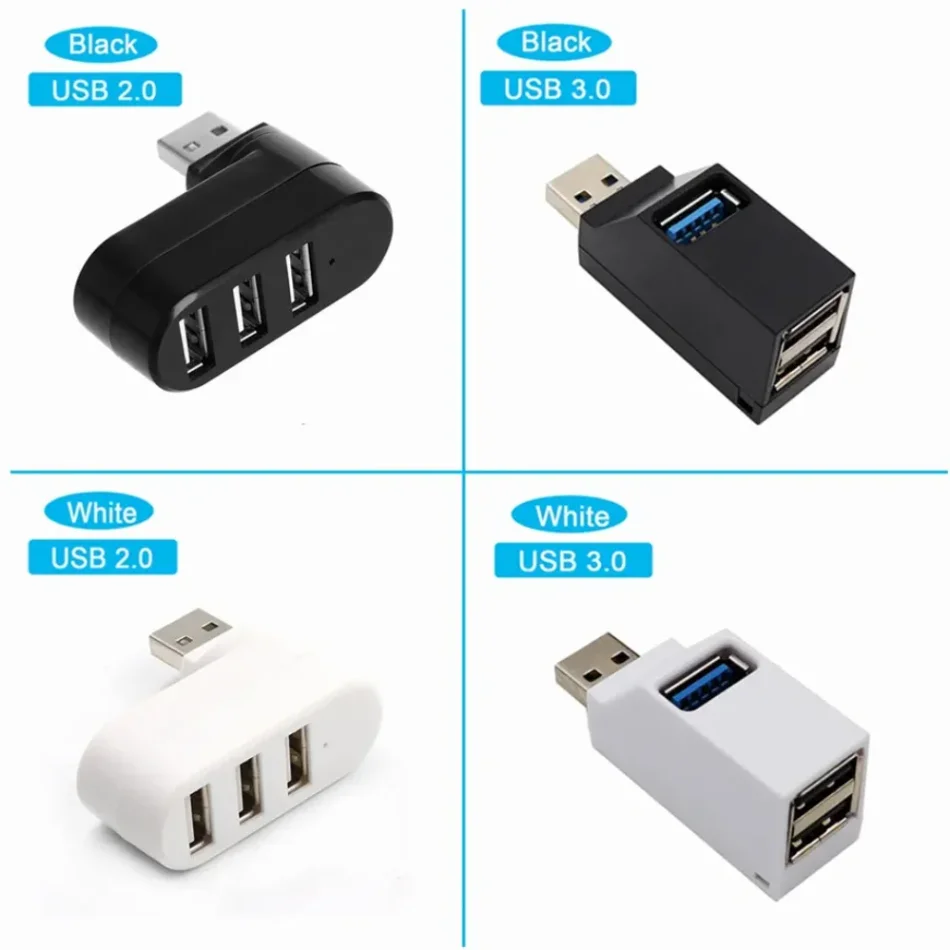 Wvvmvv 3 Ports USB 3,0 Hub Extender Splitter drehen USB Hub 2,0 Adapter hohe Geschwindigkeit für Computer PC Laptop Mac Mini Zubehör