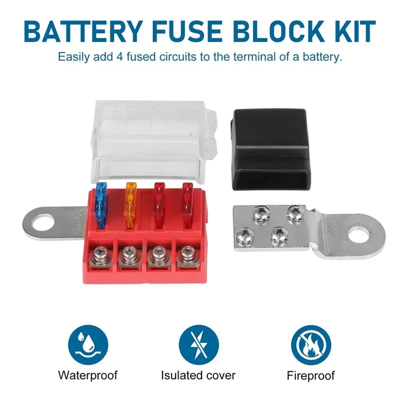 Compact M10 100A 32V 4 Circuit Kit Blade Fuse Block Battery Terminal Mount Busbar Boating Equipment For Car Yacht Truck