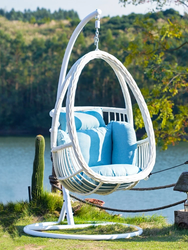 Single White Blue Discharge Glider Home Balcony Nacelle Chair Indoor Leisure Hanging Basket Swing Hanging Rattan Chair