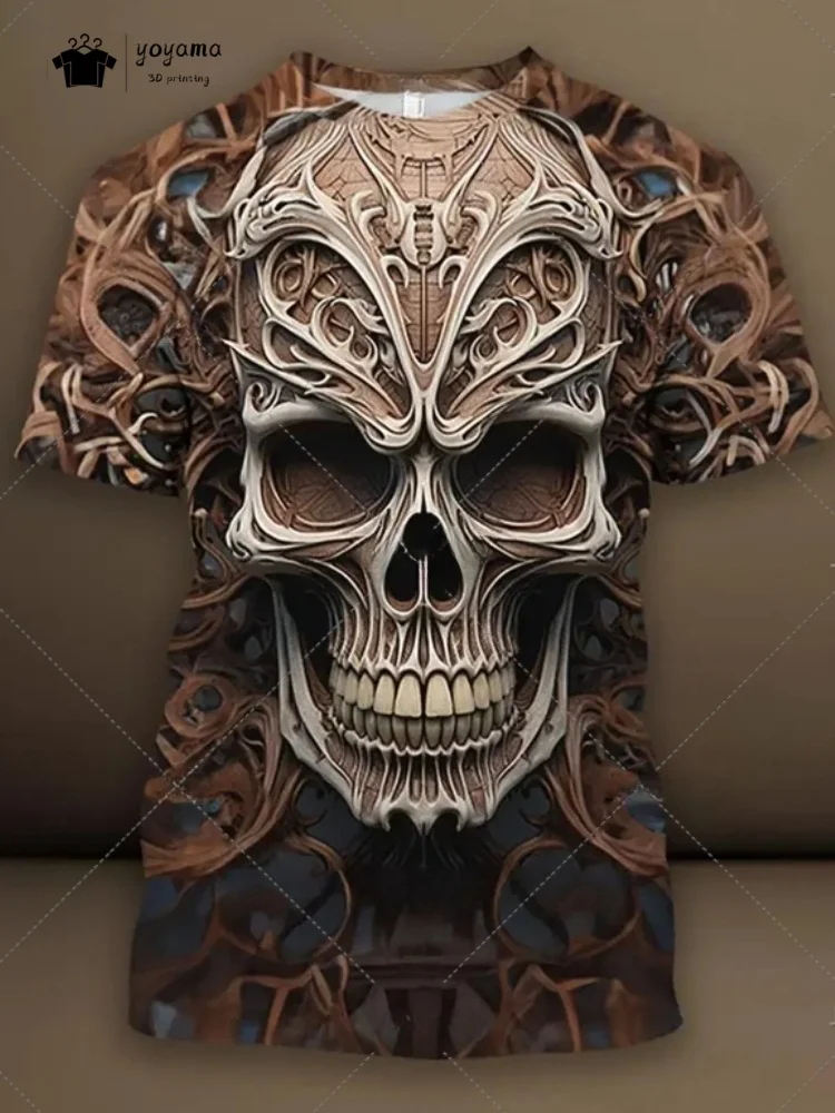 

Летняя мужская футболка с 3D черепом, уличная модная мужская футболка с короткими рукавами и круглым вырезом, мужские топы, универсальная мужская одежда больших размеров