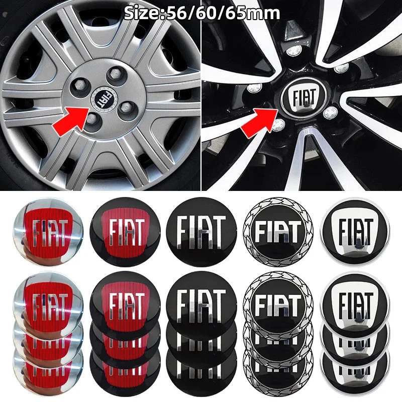 Adesivos 3D para Centro de Roda de Carro, 4 peças, 56mm 60mm 65mm, para Fiat 500 Ducato Panda Toro Talento Linea Idea Spider Cronos