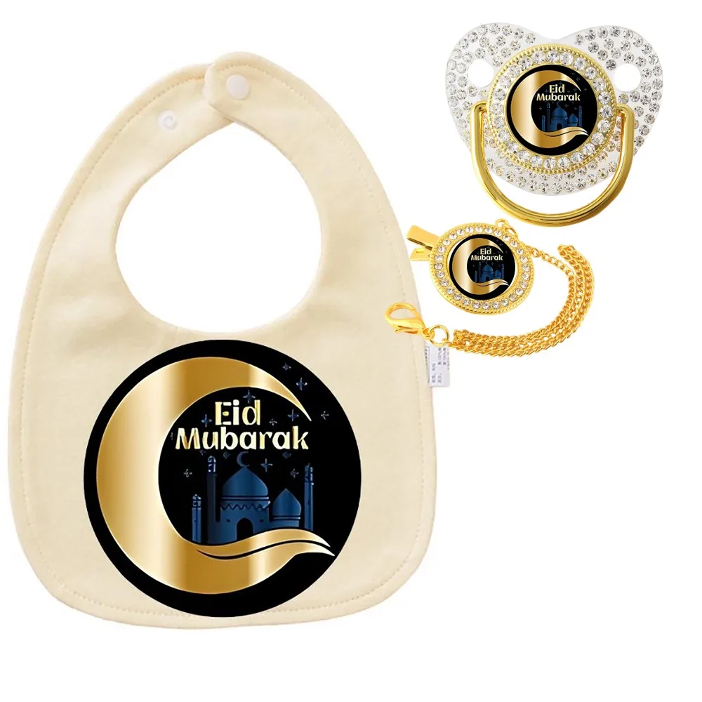 

Cute Islamic Pattern Baby Bib & Safe Soother Pacifier Combo Soft Skin Friendly Drool Wipe for Muslim Newborn Toddler