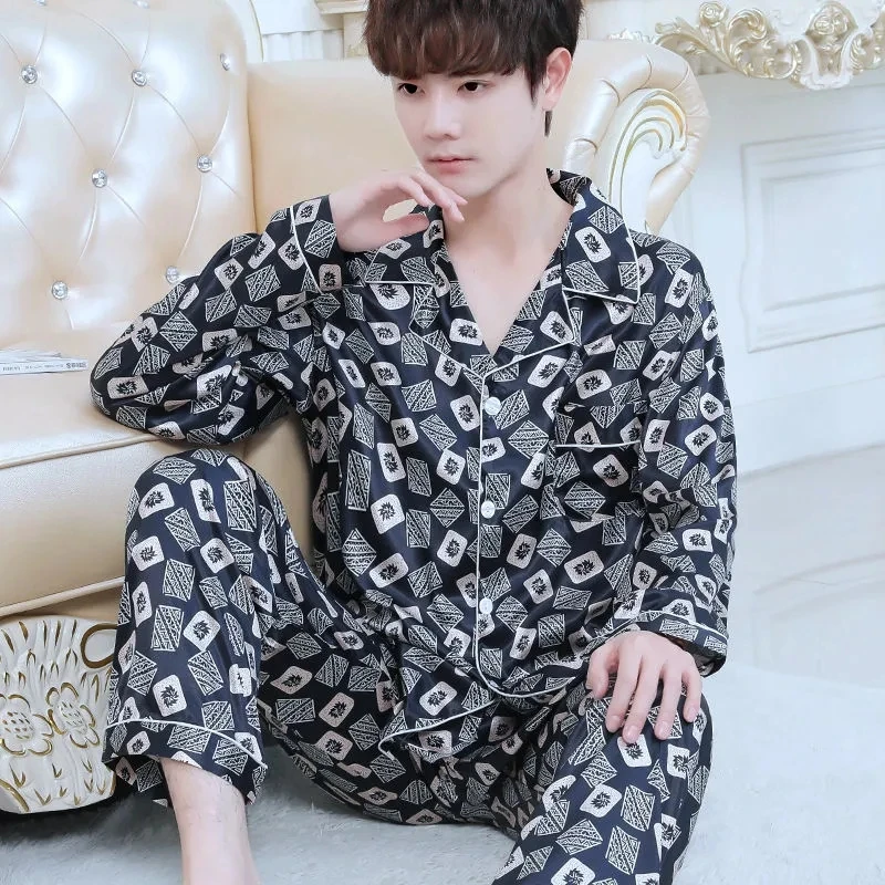 Autumn Spring Striped Satin Pajamas Set Men Long Sleeve Night Wears for Man Pijama Summer Long Sleeve Loose Sleepwear