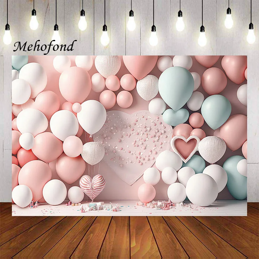 

Mehofond Photography Background Pink Heart Balloons Baby Girls Birthday Party Cake Smash Portrait Decor Photo Backdrop Studio