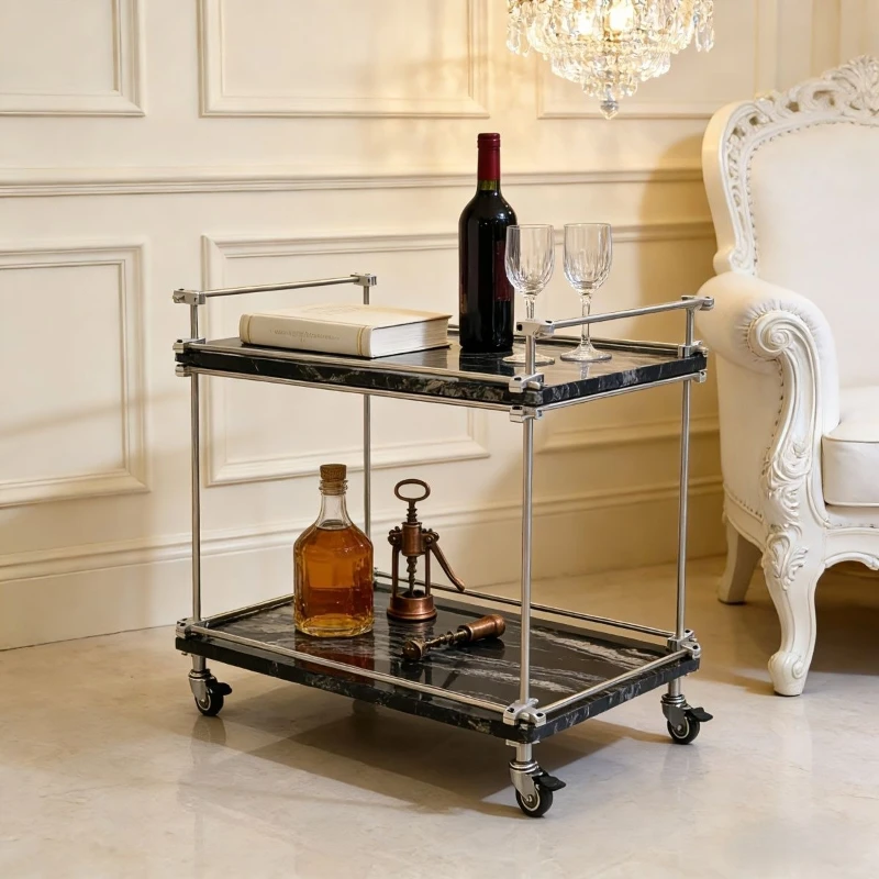 Marble shelf, optical axis trolley, simple sofa side, multi-layer storage display stand, mobile side