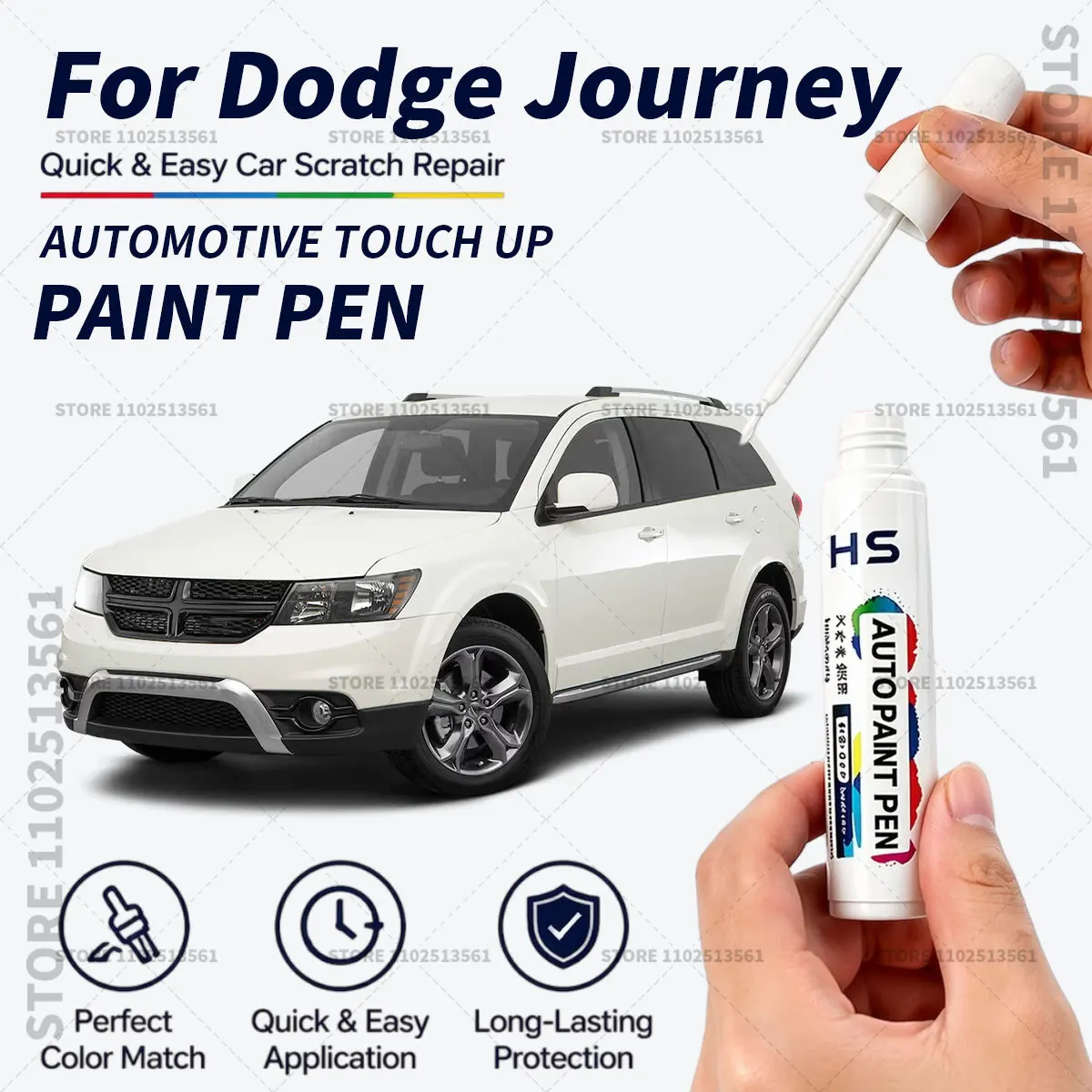 For Dodge Journey Touch Up Paint Pen Quick Repair Car Scratch Chip Paint Brush Pearl White Surf Blue Acapulco Gold Gloss Black