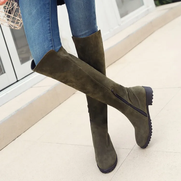 Big Size 11 12 13 14 15 Suede side zipper round head, thick heel, square heel and long barrel over knee snow boots