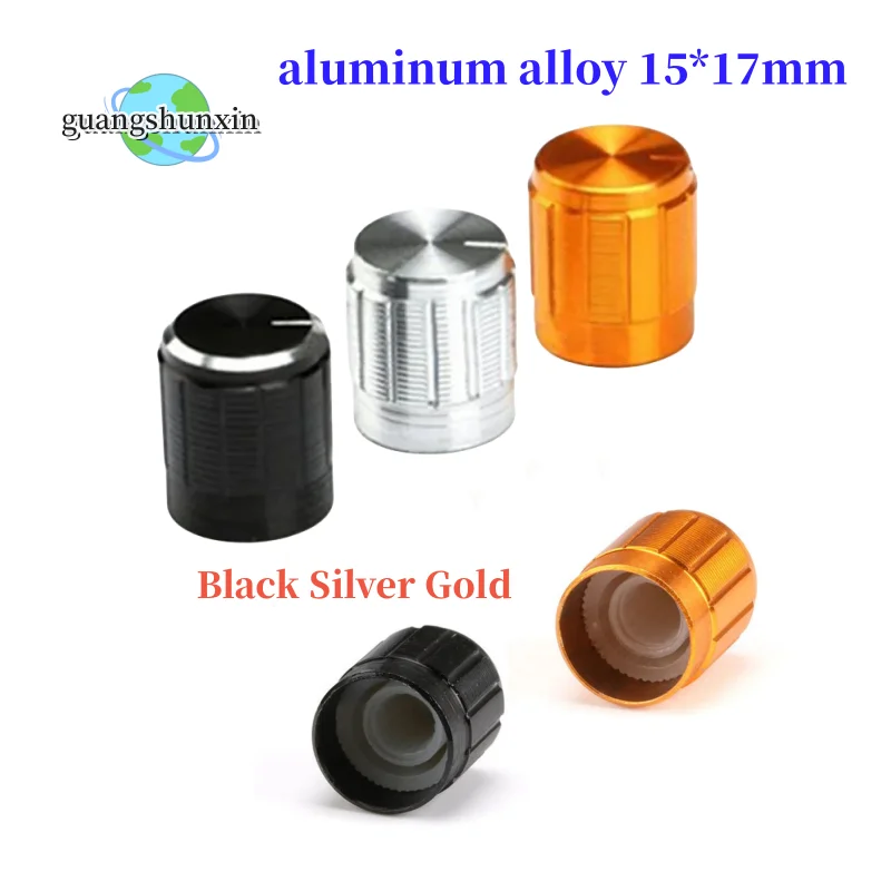 10PCS aluminum alloy 15*17mm potentiometer 15*17 knob rotation switch volume control knob black silvery