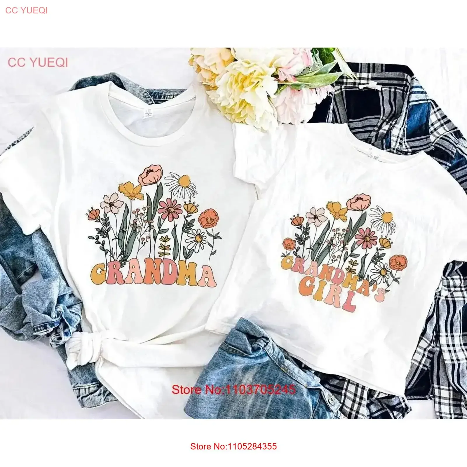 Matching grandma shirt Wildflower T Grammy and me shirts granddaughter vintage Washed fashion Stretched homme designer clothes