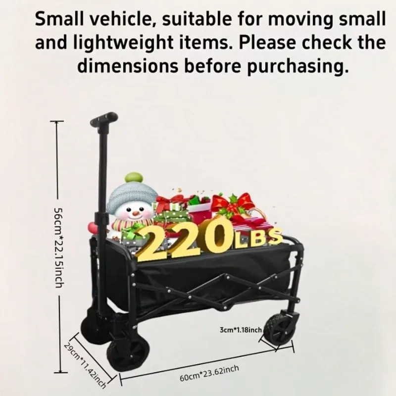 220/450/680 LBS Capacity Heavy-Duty All-Terrain Folding Wagon Cart - Stainless Steel Frame With 600D Oxford Fabric, Collapsible Multifunctional Utility Wagon For Camping, Gardening, Beach, Shopping - No Assembly Required, Black