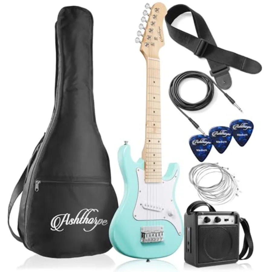 

30-inch Beginner Electric Guitar Kit with Amplifier for Practice, Basswood Body in Black, Includes Gig Bag, Strings, Strap, Pic