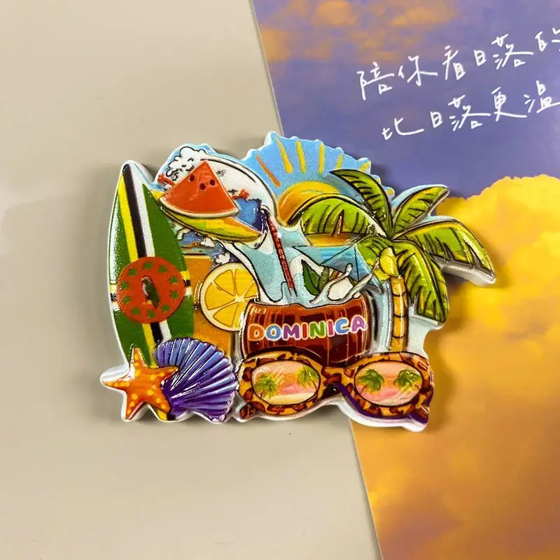 

Dominica Caribbean Fridge Magnet with Palm Tree, Surfboard, Cocktail & Starfish - Cute Home Decor Refrigerator Accessory
