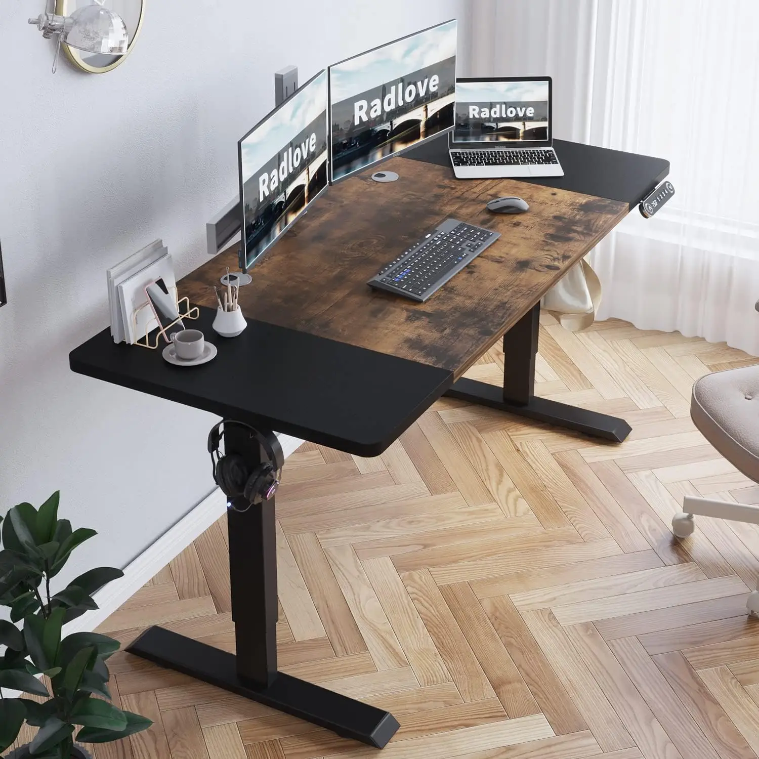 

Electric Height Adjustable Standing Desk, 63x 30 Inches Stand Up Desk Workstation, Splice Board Home Office Computer Standing