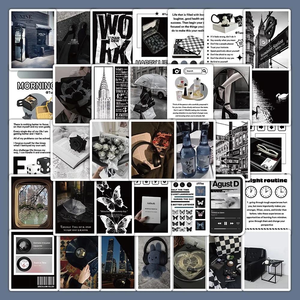 

10/30/60PCS Black Time Account Material Cartoon Sticker DIY Phone Laptop Luggage Skateboard Graffiti Decals Fun for Kid