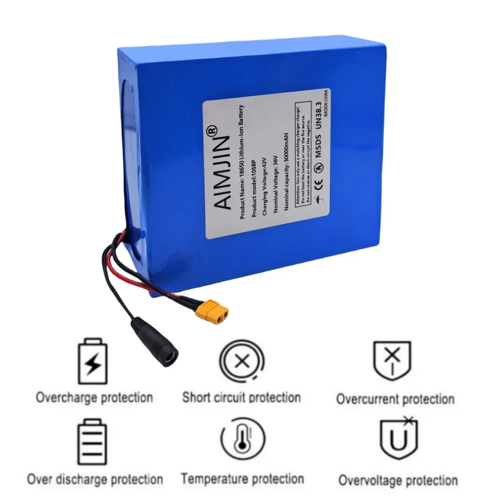 36V 30Ah 10S8P A-class 18650 lithium battery pack, 1500W built-in BMS, uitable for electric scooters electric vehicles, bicycles