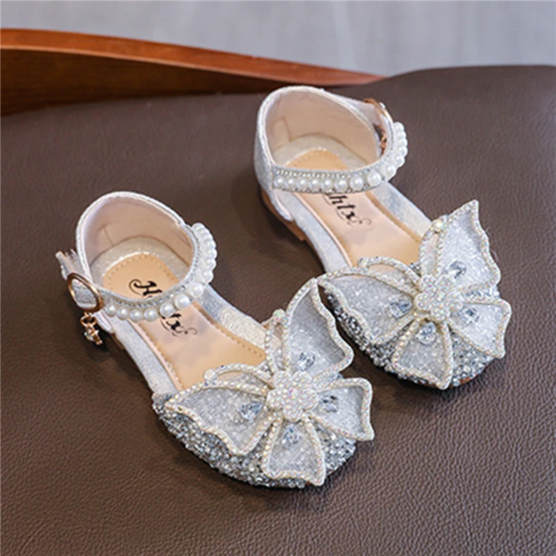 Kid Girl Sandals Rhinestone Butterfly Pearls Summer Casual Street Dancing Children Shoes