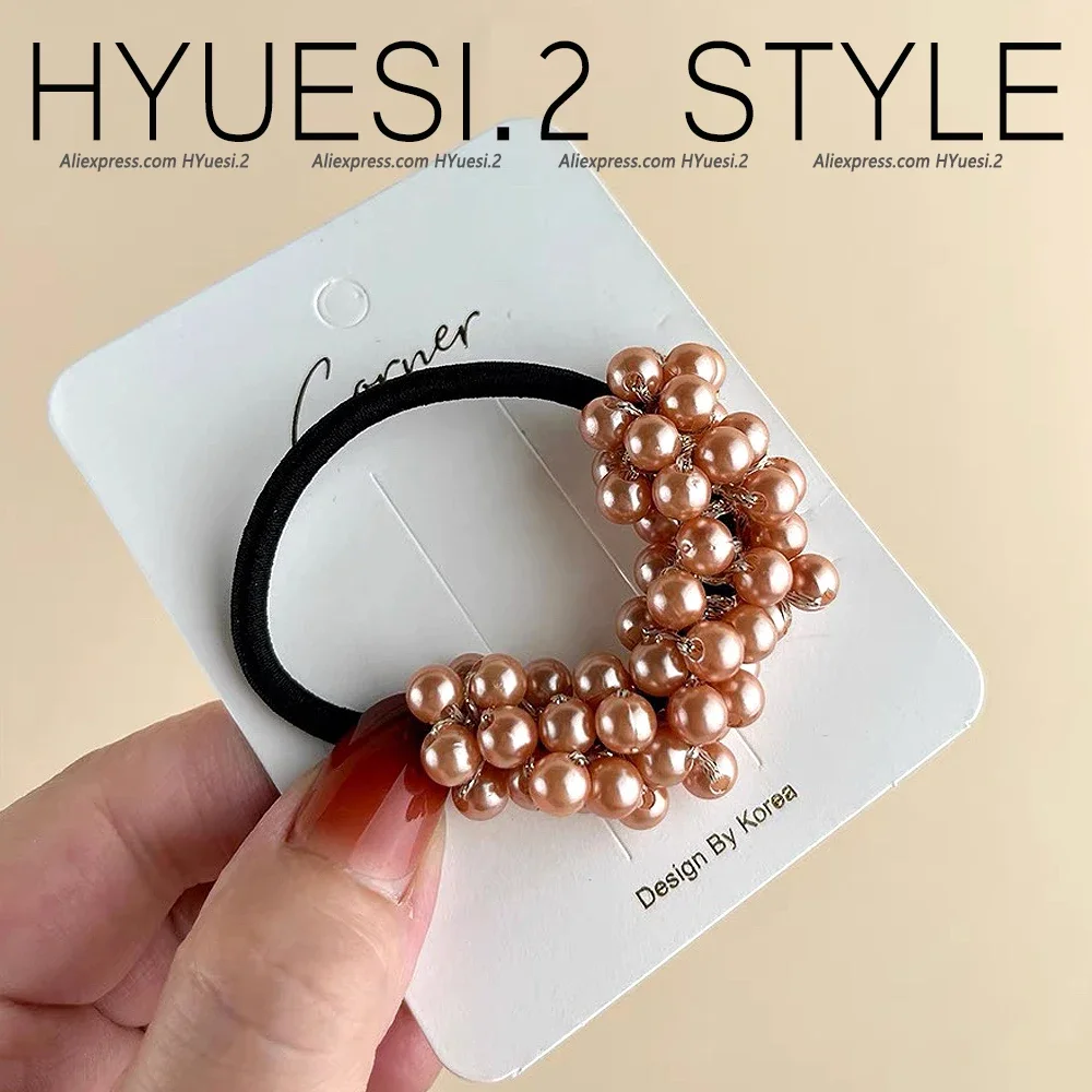 Elegant Faux Pearl Hair Ropes Ties Elastic Black Scrunchies Stretchy Beaded Rubber Bands Ponytail Holder For Girls Women Ladies