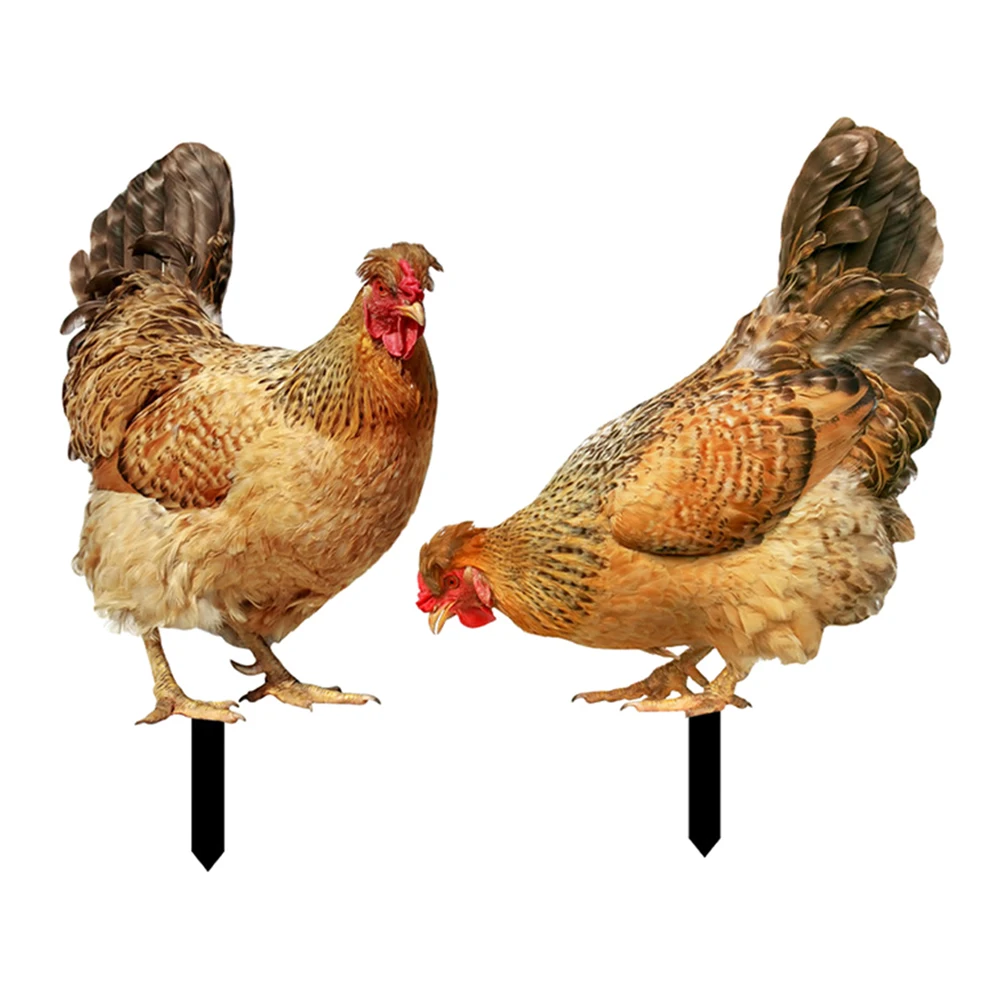 

2 Pcs Garden Decoration Inserts Yard Chicken Stake Ornament Running Decorative Sculpture Acrylic Sign Backyard