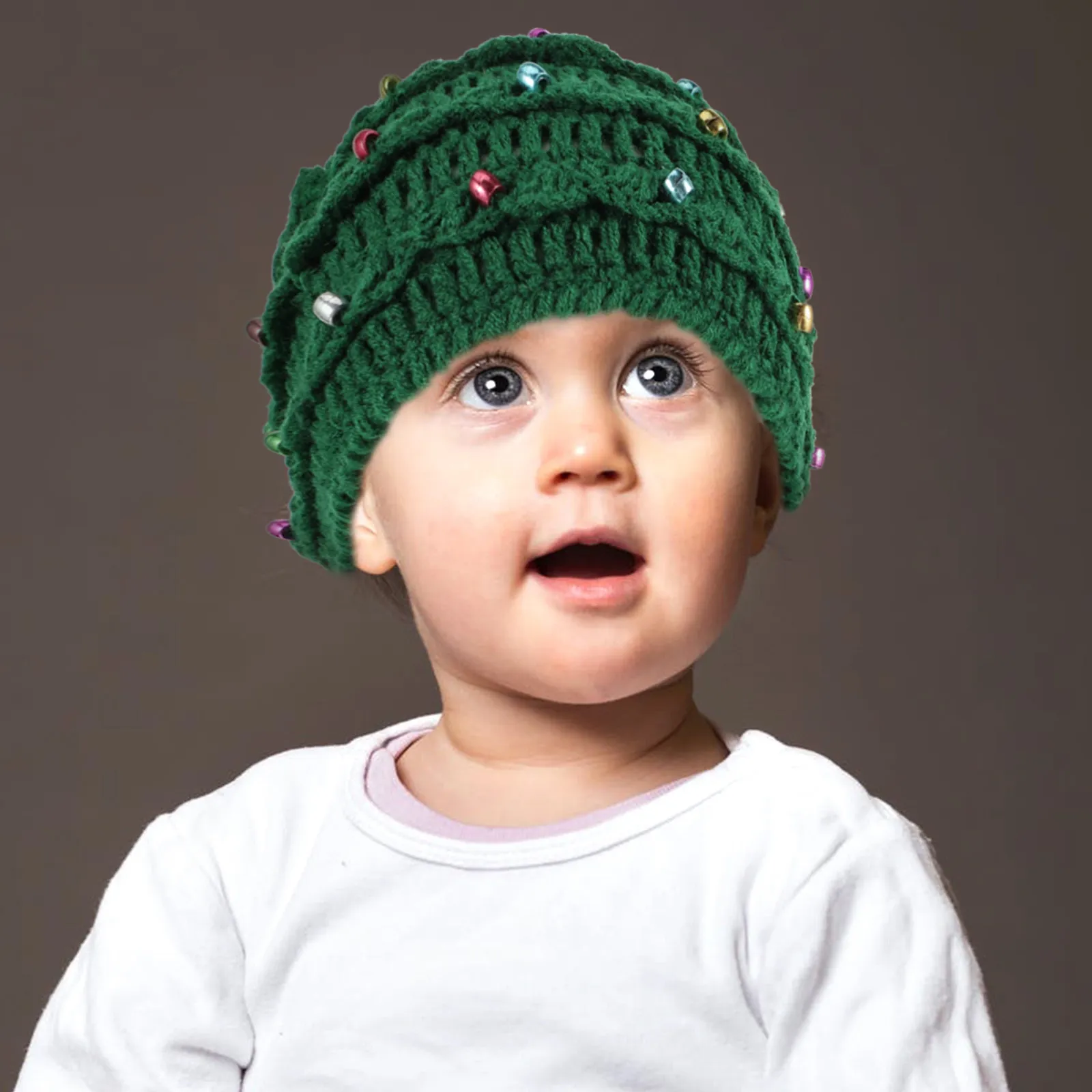 Christmas Tree Star Shaped Crochet Hat for Kids Premium Material Warm Winter Knitted Hat Festive Holiday Party Wear Green