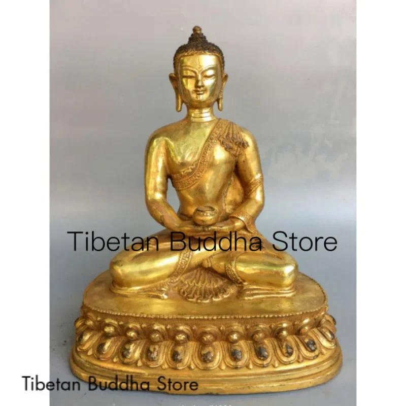 

10.4" Chinese Old antique Tibetan Buddhism 24k Gilt Shakya Muni Buddha statue