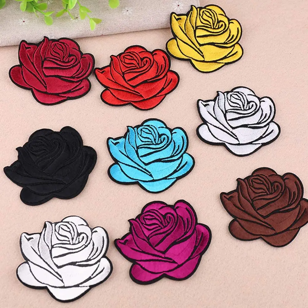 9 PCS Rose Flower Embroidered Patch Iron on Patches Sewing Applique Decorative for Clothing Bags T-Shirt Jeans