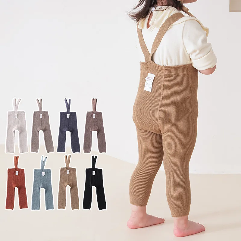 Cute Solid Baby Spring Autumn Tights Pantyhose Cotton Knitting Girls Boys Soft Cotton Suspender Bottom Pants