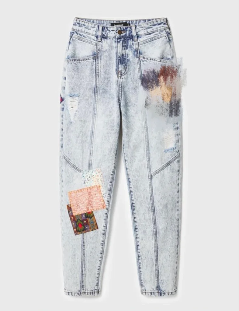 Foreign trade Spanish new women's jeans with holes, sand-washed elastic slim fitting embroidery, printed pencil pants