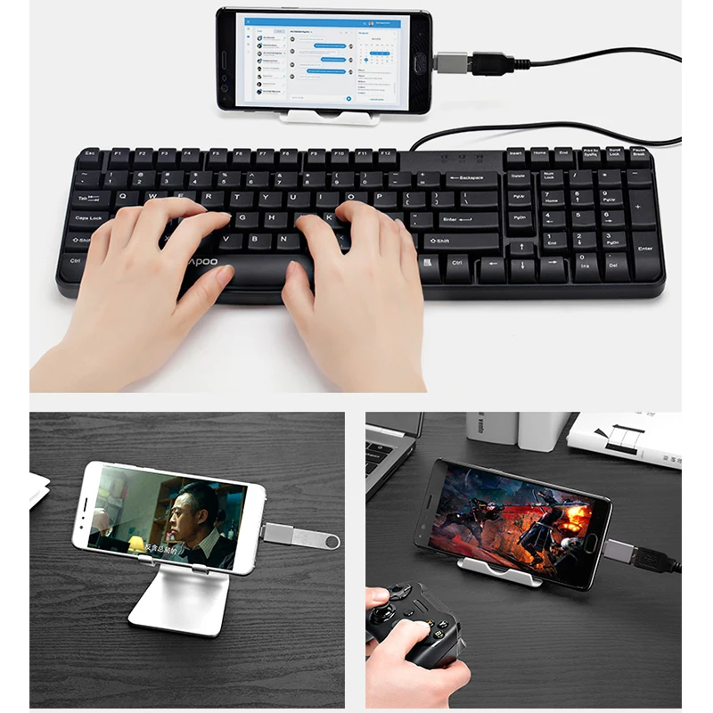 Adaptor OTG USB 3.0, adaptor USB C ke USB konverter pengisian daya cepat cocok untuk Macbook Samsung Xiaomi Huawei LED USBC konektor OTG