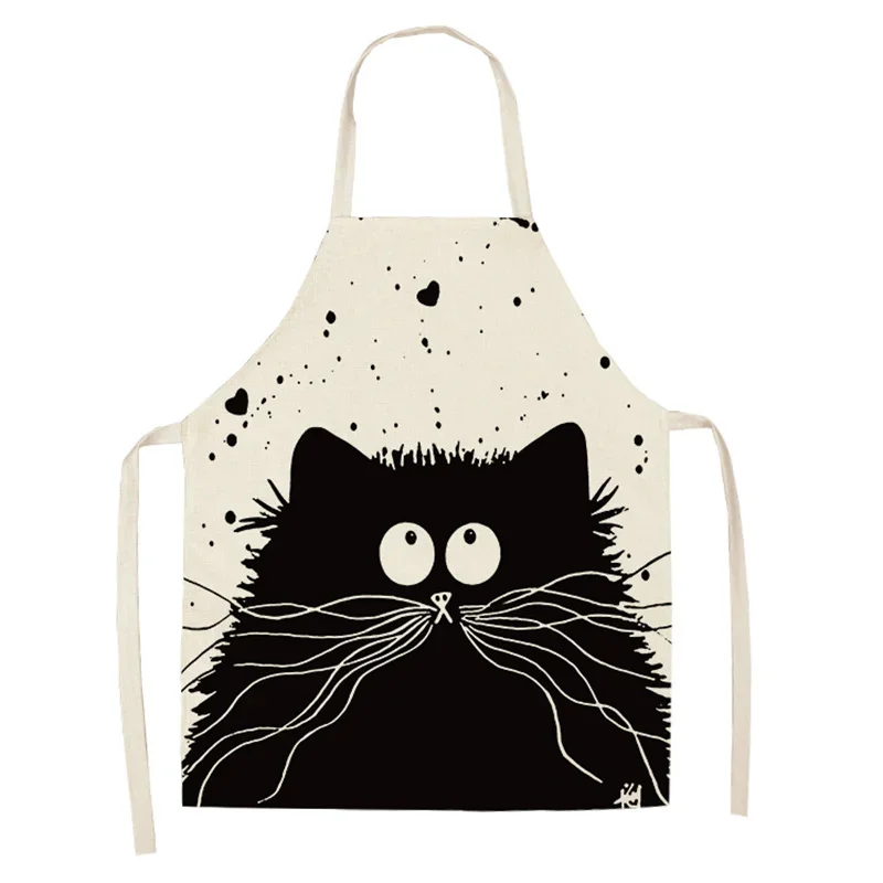 Kitchen Apron Cute Cartoon Cat Printed Sleeveless Cotton Linen Chef Aprons for Men Women Home Cleaning Tools Baking Accessories