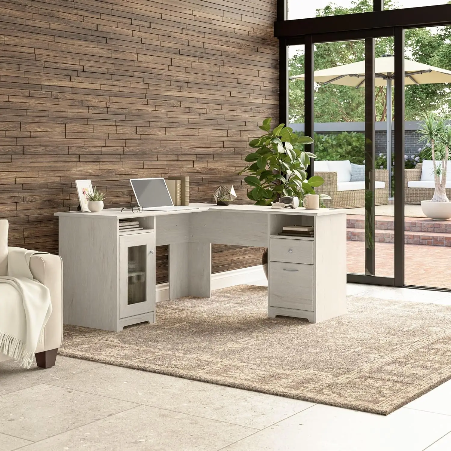 60W x 60D x 30H L Shaped Computer Desk with Storage boasts transitional styling that suits a variety of home offices