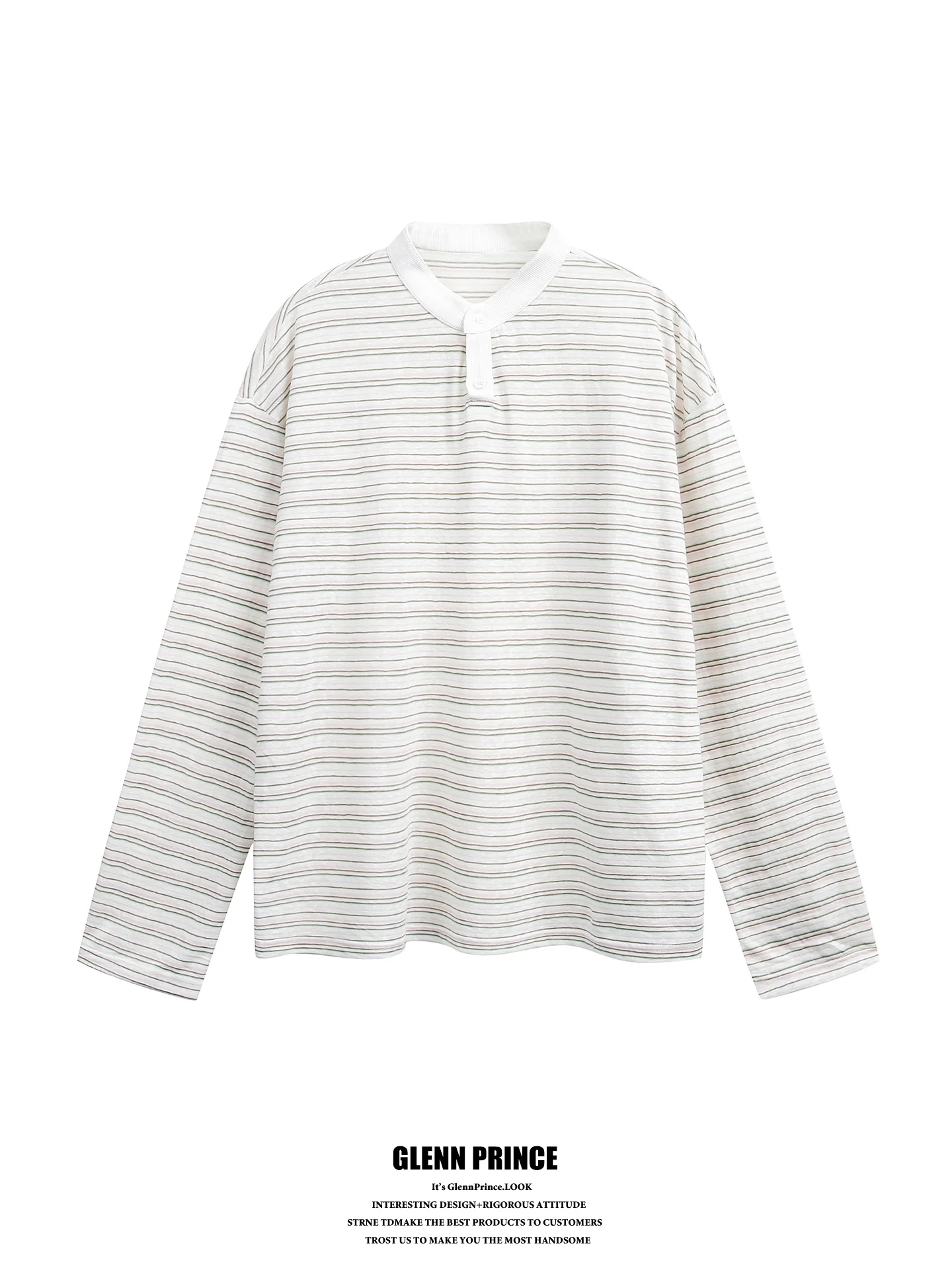 

GPstudio Korean Style Lenzing Henry Collar Striped Long Sleeve Men's T-Shirt Lightweight Loose Fit Breathable UV Protection