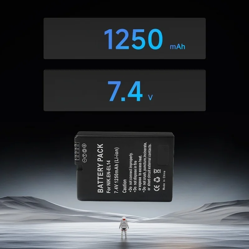 니콘 D3100/D3200/D3300/D5100/D5200용 EN-EL14A 1250mAh 배터리 20% 추가 전력 USB-C 고속 충전 과충전 보호