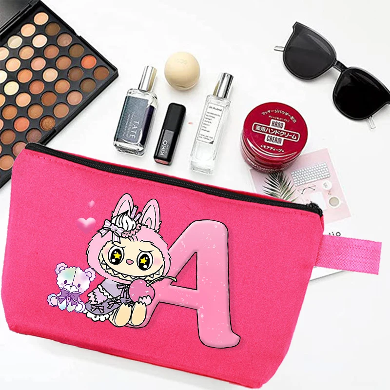 

Labubu Makeup Case for Women Cartoon Letter A-Z Printed Cosmetic Bag Students Fashion Pencil Bags Female Portable Make Up Pouch