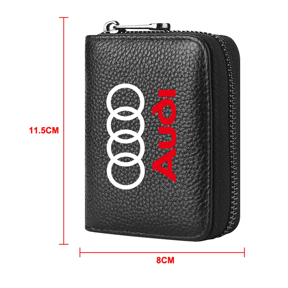 

Кожаный держатель для карт на молнии, карман для хранения банковских карт, многофункциональный органайзер для салона автомобиля, сумка для AUDI SLINE, значок с эмблемой