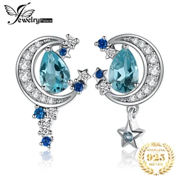 JewelryPalace New Arrival Moon Star 2.7ct Genuine Sky Blue Topaz Created Sapphire 925 Sterling Silver Stud Earrings for Woman
