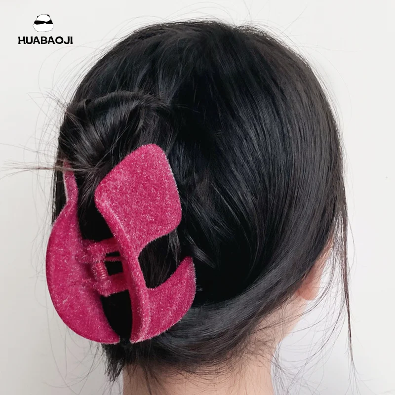 Korean Style Plush Magenta Grab Clip Ins Velvet Shark Hair Claw for Women Girl