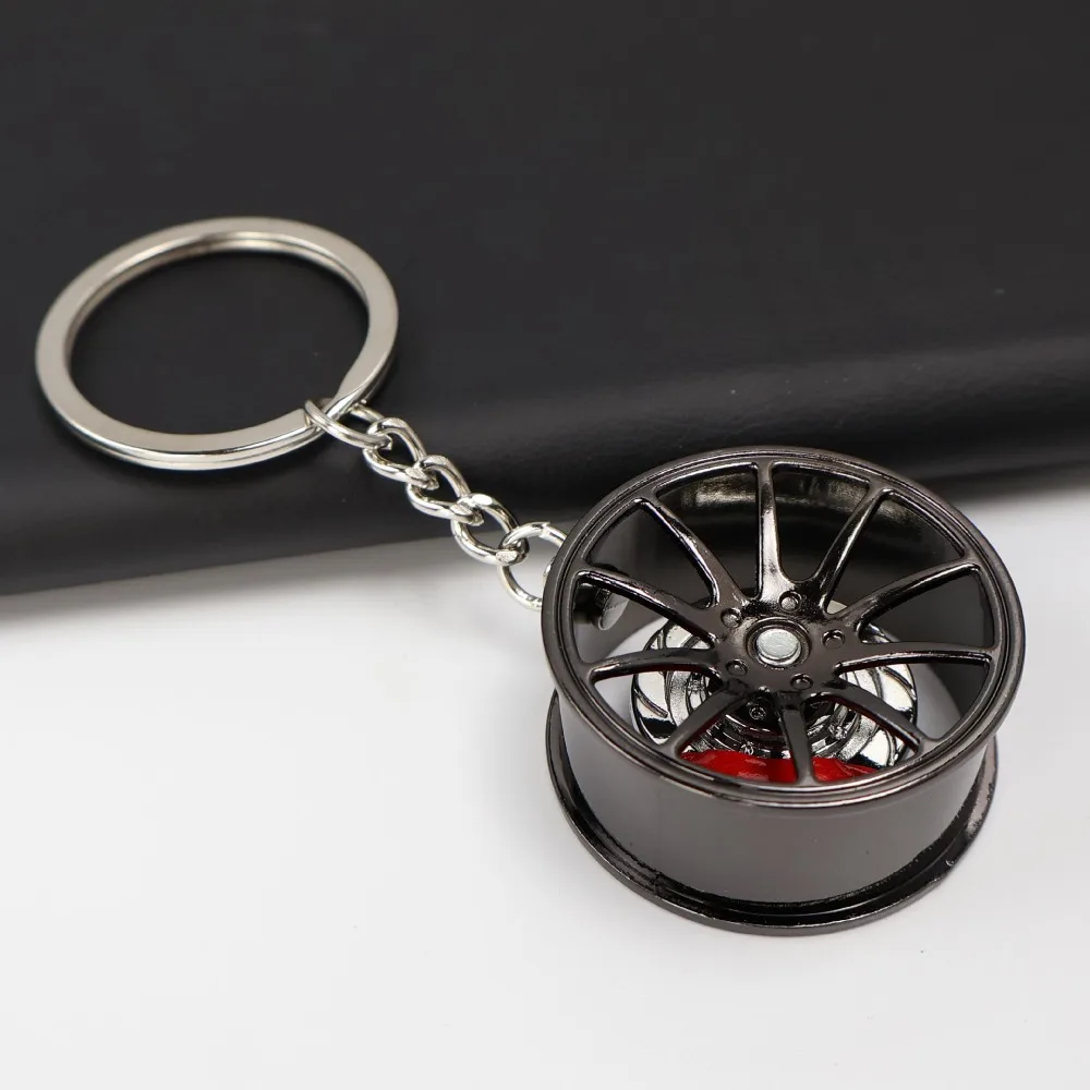 3D Wheel Hub Car Key Chain Fidget Toy Alloy Model Car Tire Brake Disc Keychain Keys Holder Bags Pendant Fingertip Gadget Keyring