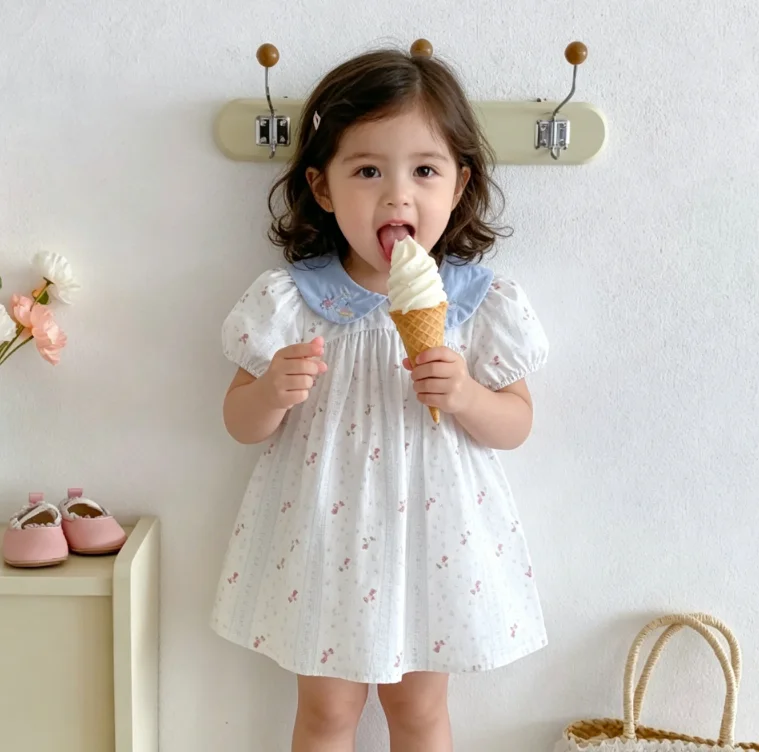 Girls Dress 2026 Spring and Summer New Children's Clothing Korean Style Girl Baby Collar Embroidered Delicate Princess Dress